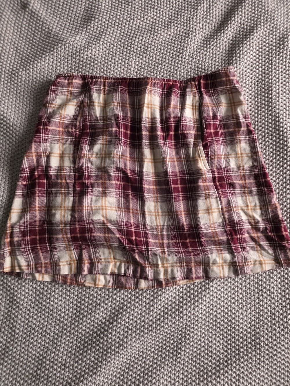 American Eagle Outfitters Burgundy and Cream Plaid Mini Skirt